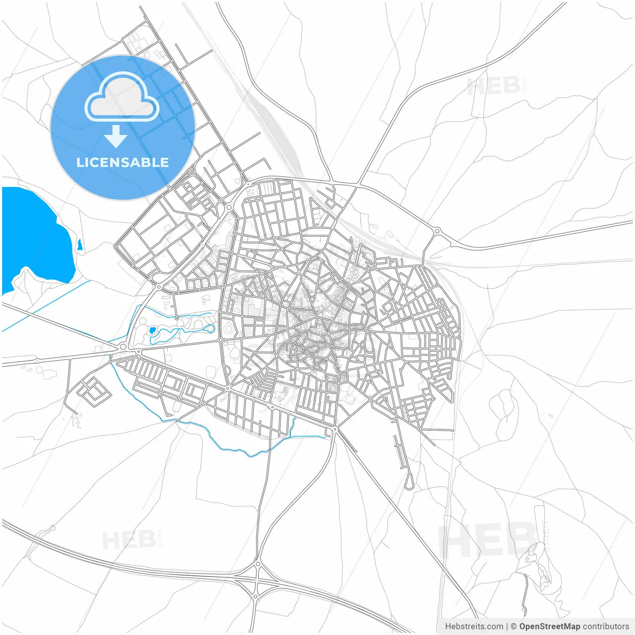 Alcázar de San Juan, Ciudad Real, Spain, city map with high resolution roads.