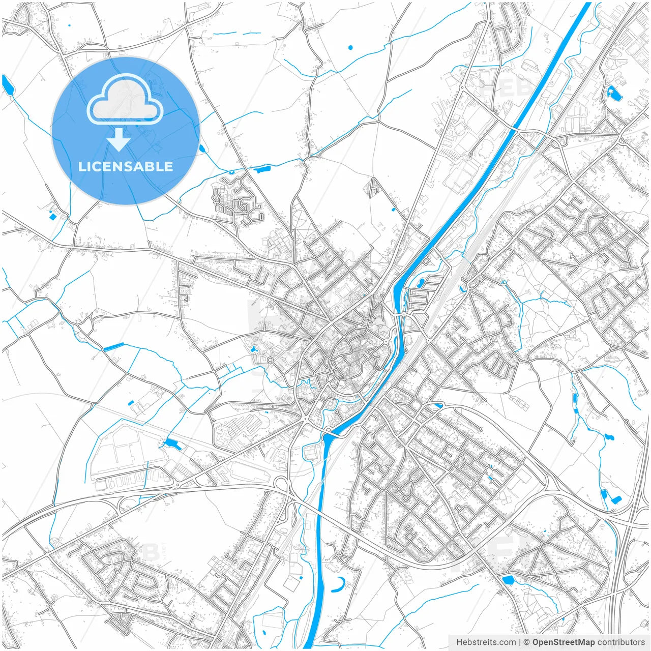 Halle, Flemish Brabant, Belgium, city map with high resolution roads.