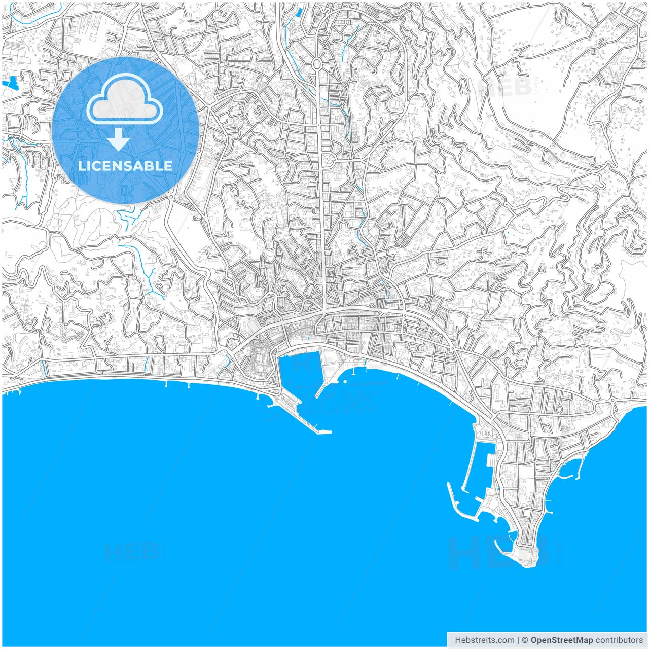 Cannes, Alpes-Maritimes, France, city map with high resolution roads.