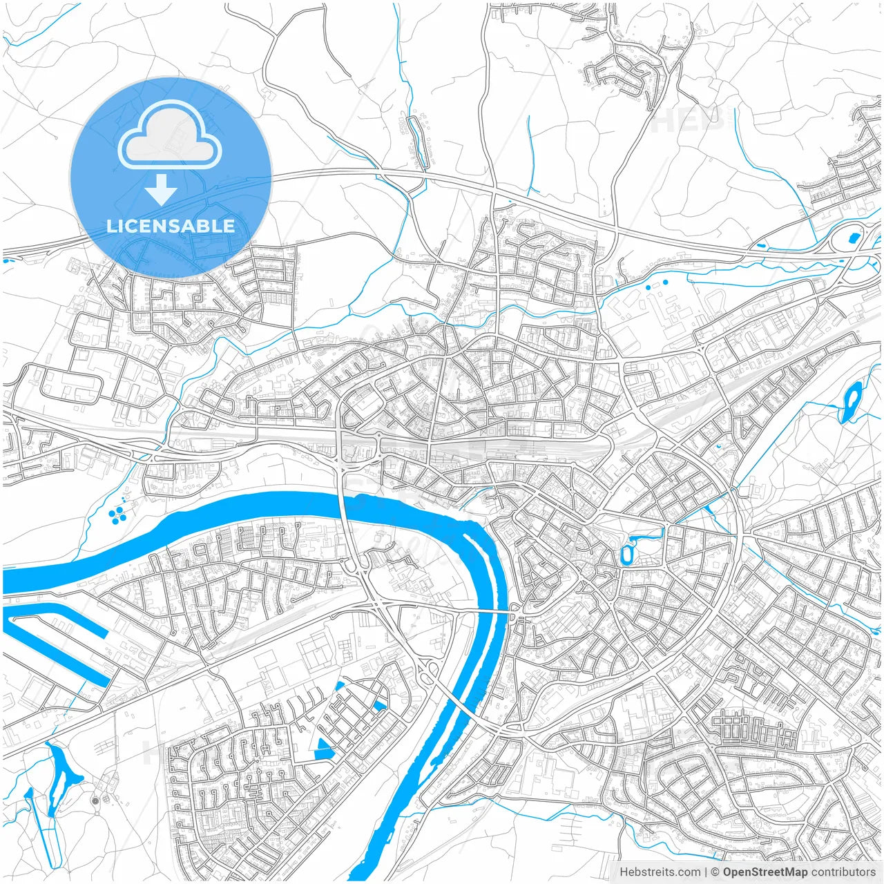 Aschaffenburg, Bavaria, Germany, city map with high resolution roads.