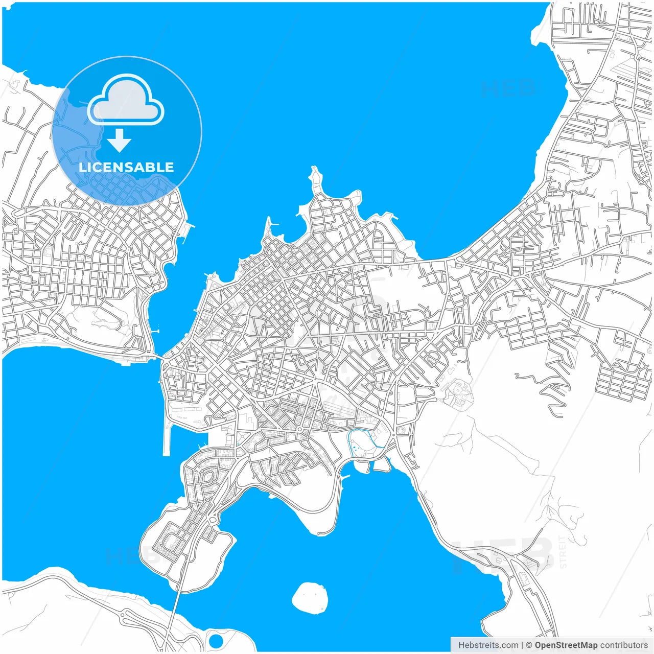 Chalcis, Central Greece, Greece, city map with high resolution roads.