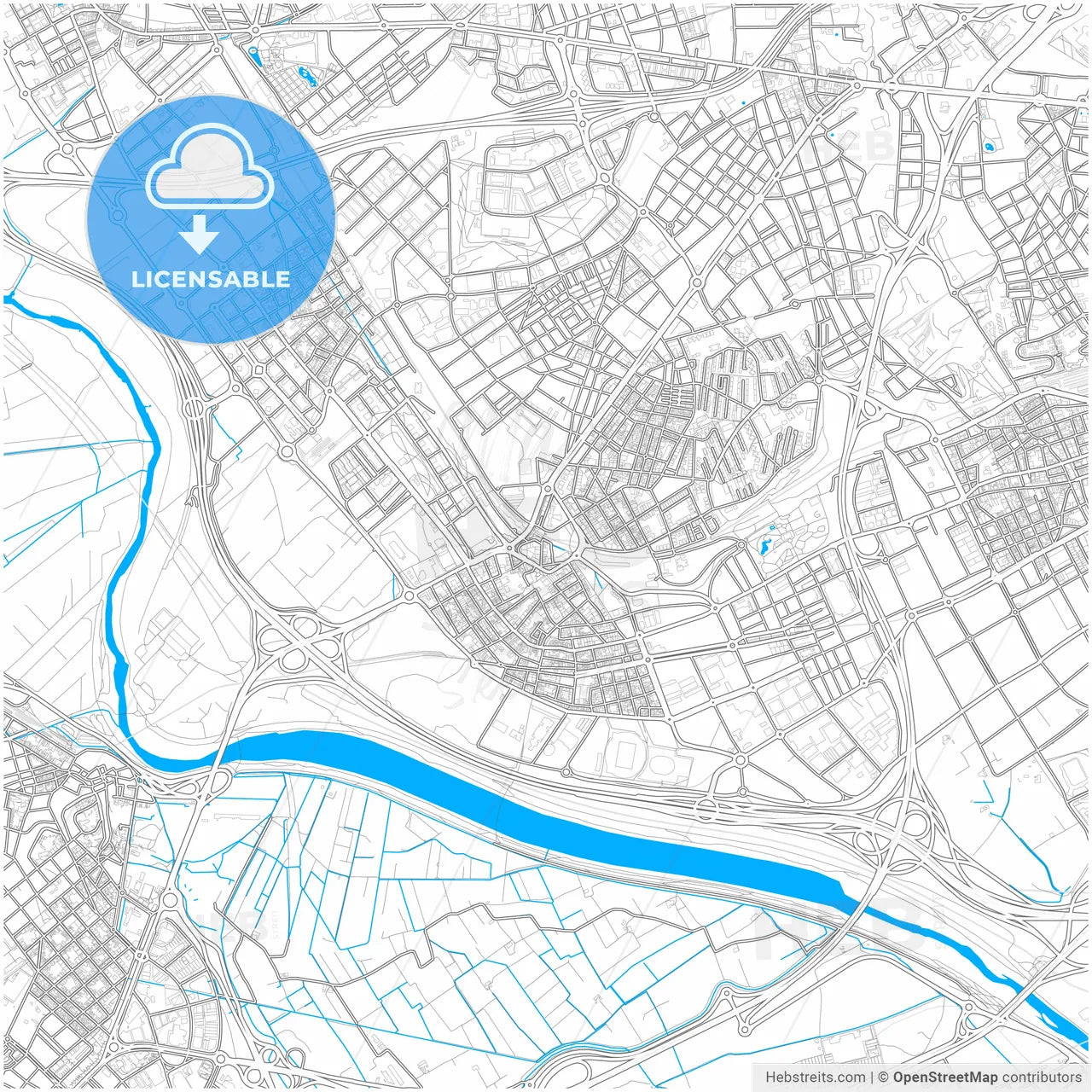 Cornellà de Llobregat, Barcelona, Spain, city map with high resolution roads.