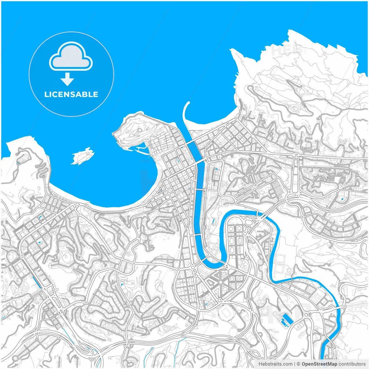 Donostia / San Sebastián, Gipuzkoa, Spain, city map with high resolution roads.