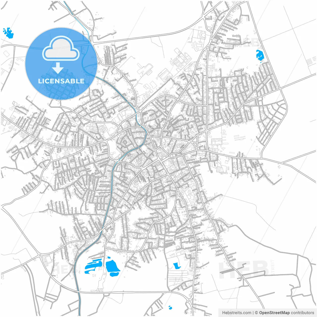 City of Bijeljina, Bosnia and Herzegovina, city map with high resolution roads.