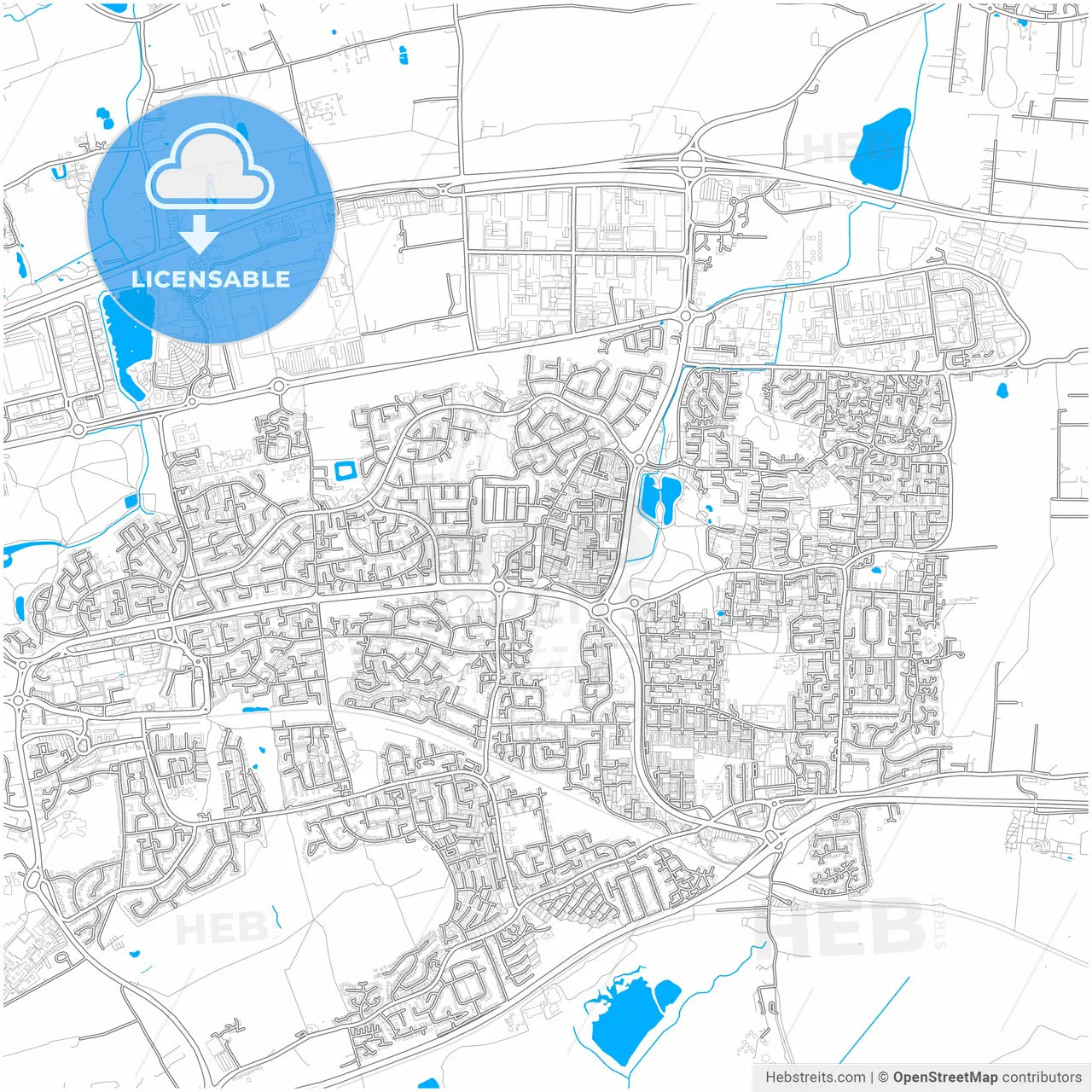 Basildon, East of England, England, city map with high resolution roads.