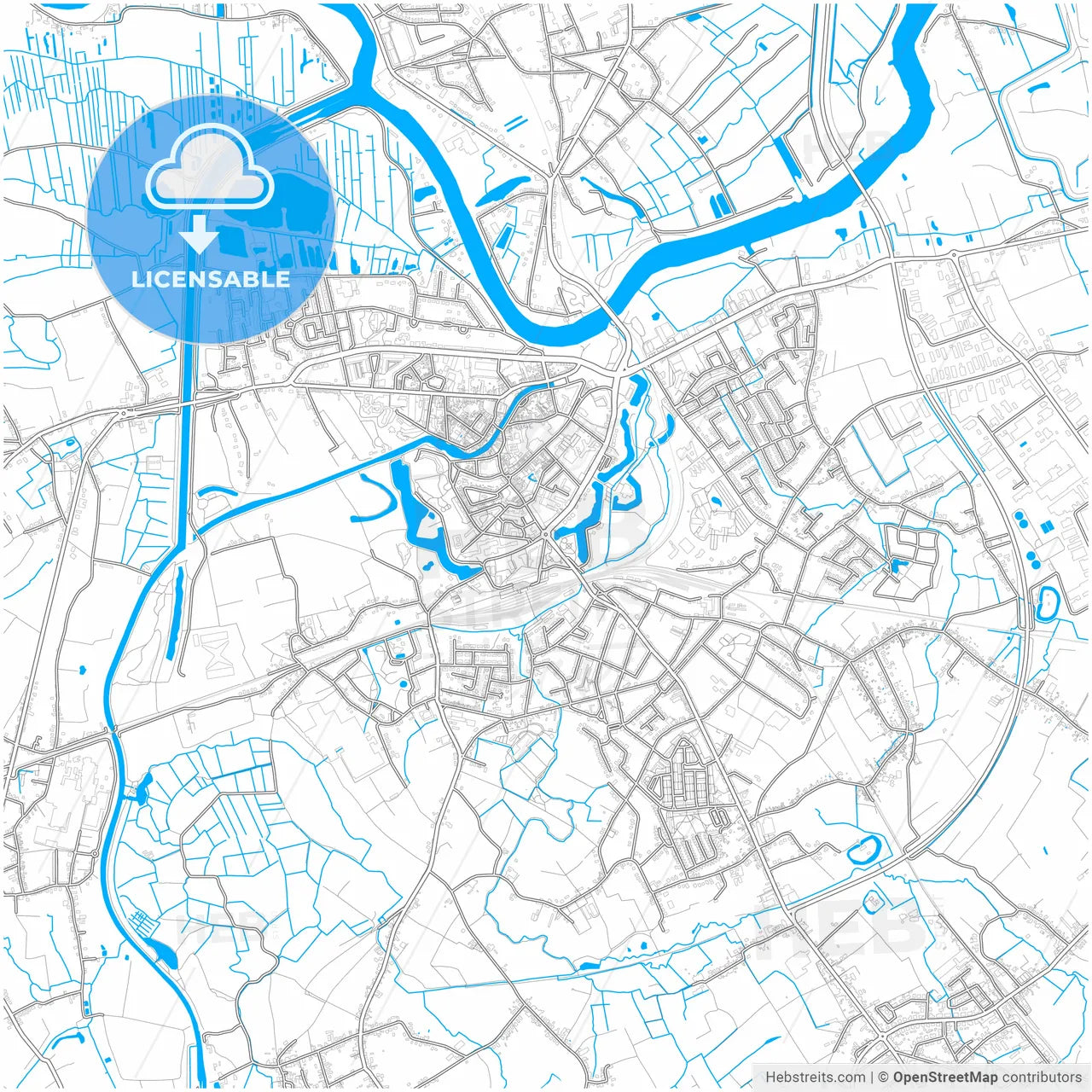 Dendermonde, East Flanders, Belgium, city map with high resolution roads.