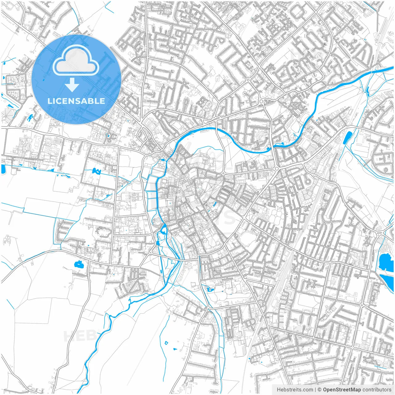 Cambridge, East of England, England, city map with high resolution roads.