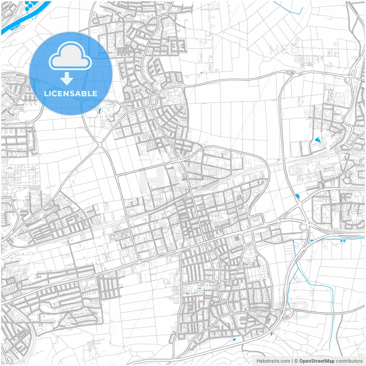 Fellbach, Baden-Wuerttemberg, Germany, city map with high resolution roads.