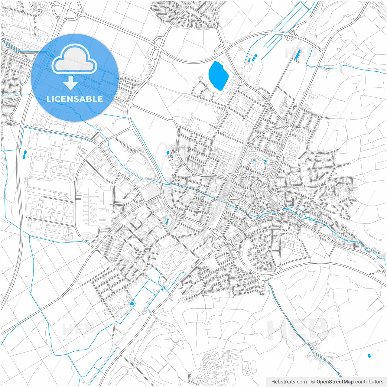 Bruchsal, Baden-Wuerttemberg, Germany, city map with high resolution roads.