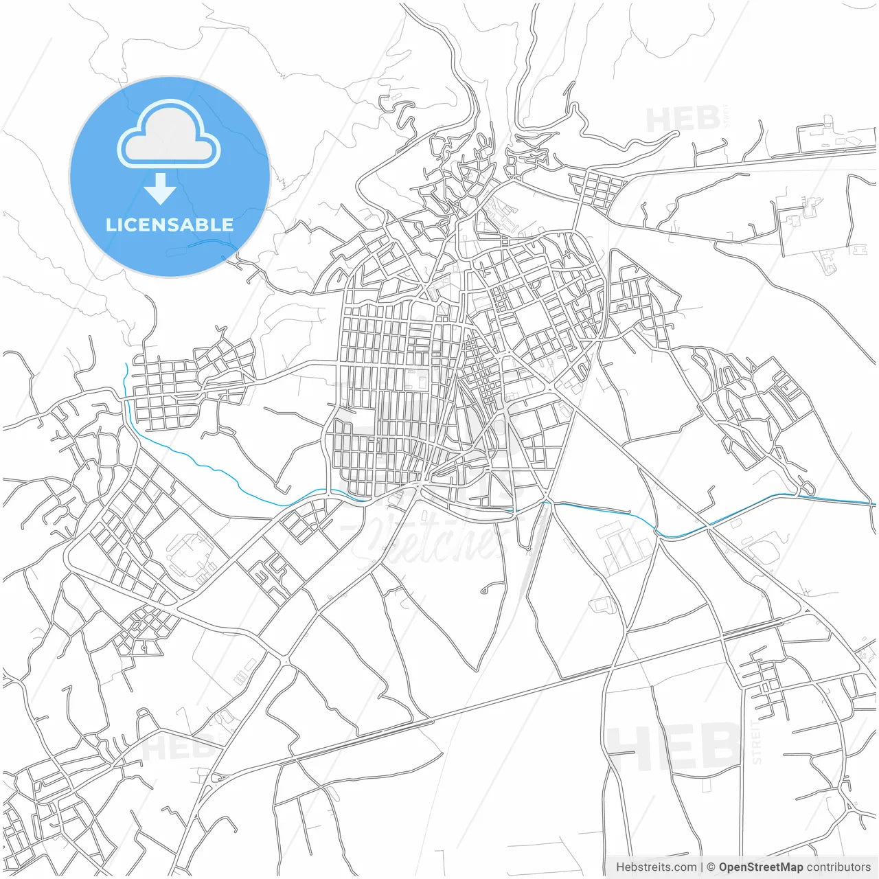 Xanthi, Eastern Macedonia and Thrace, Greece, city map with high resolution roads.