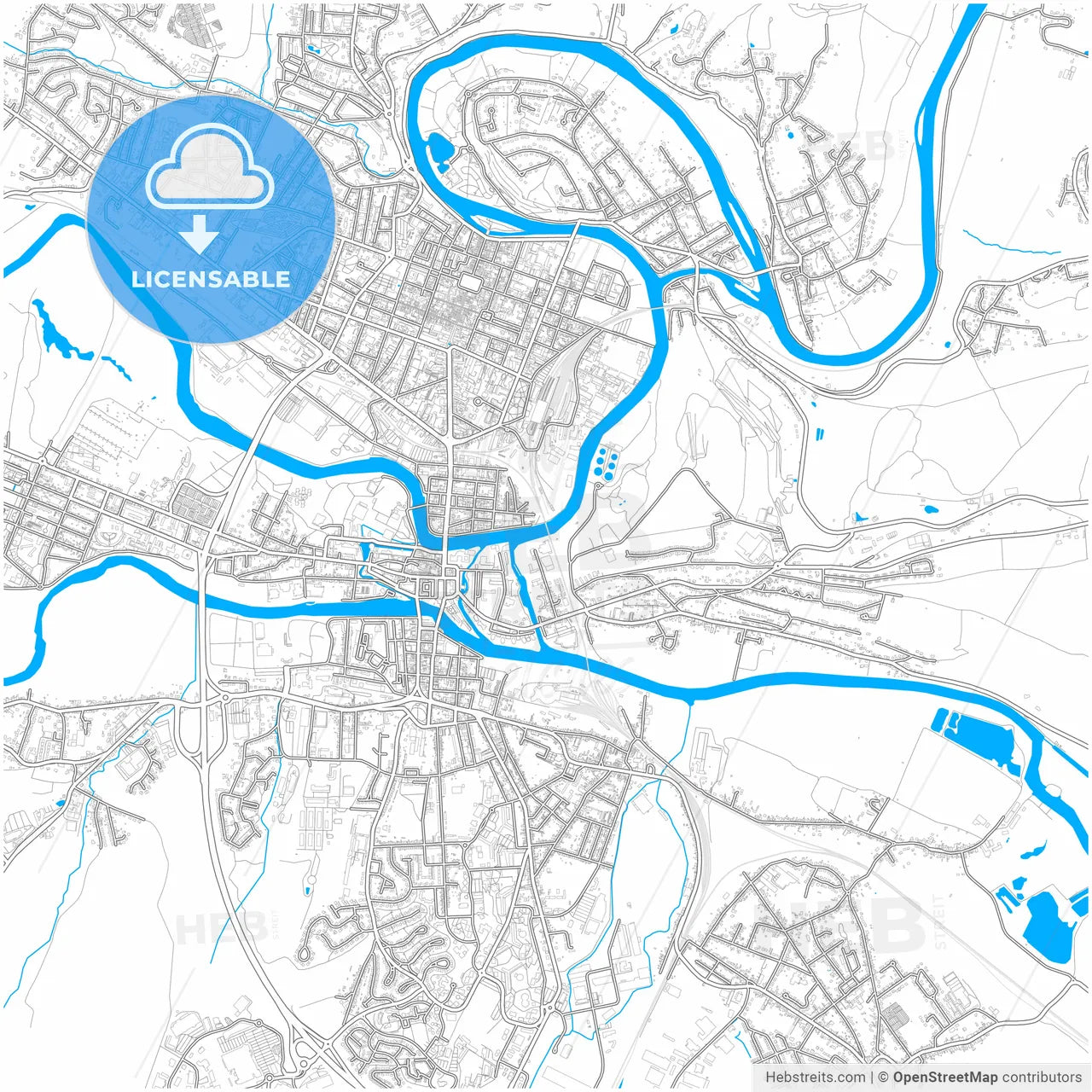 Charleville-Mézières, Ardennes, France, city map with high resolution roads.