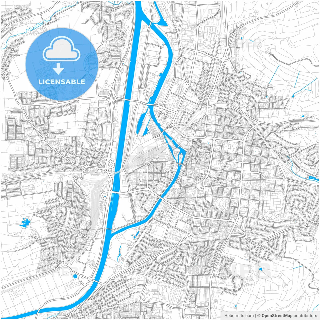 Heilbronn, Baden-Wuerttemberg, Germany, city map with high resolution roads.