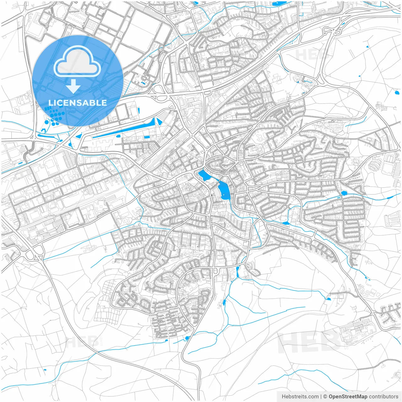 Boblingen, Baden-Wuerttemberg, Germany, city map with high resolution roads.
