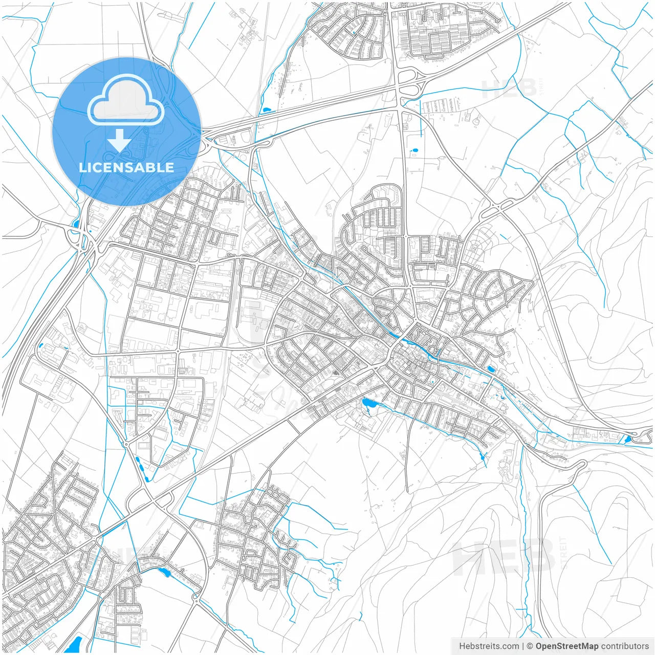 Ettlingen, Baden-Wuerttemberg, Germany, city map with high resolution roads.