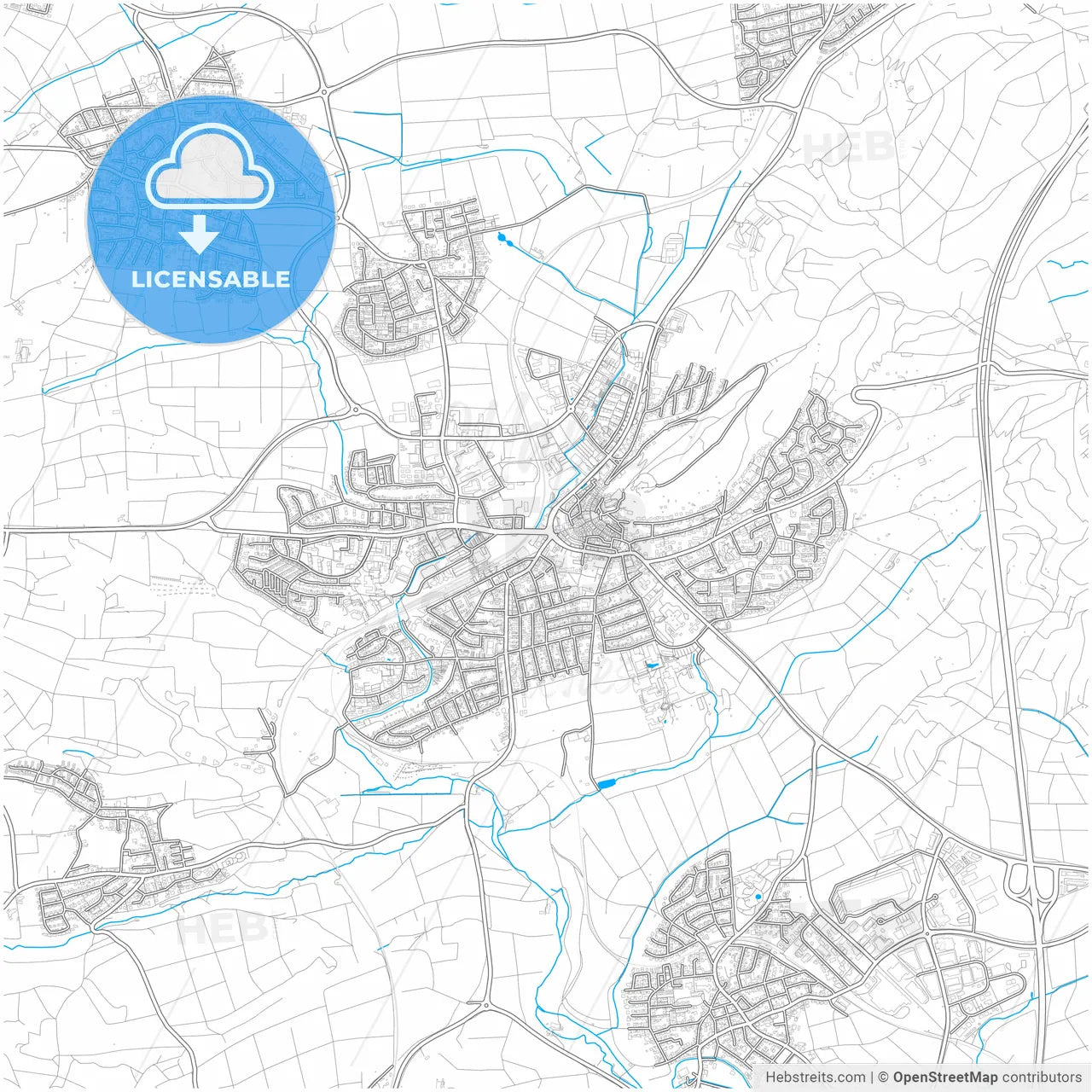 Herrenberg, Baden-Wuerttemberg, Germany, city map with high resolution roads.
