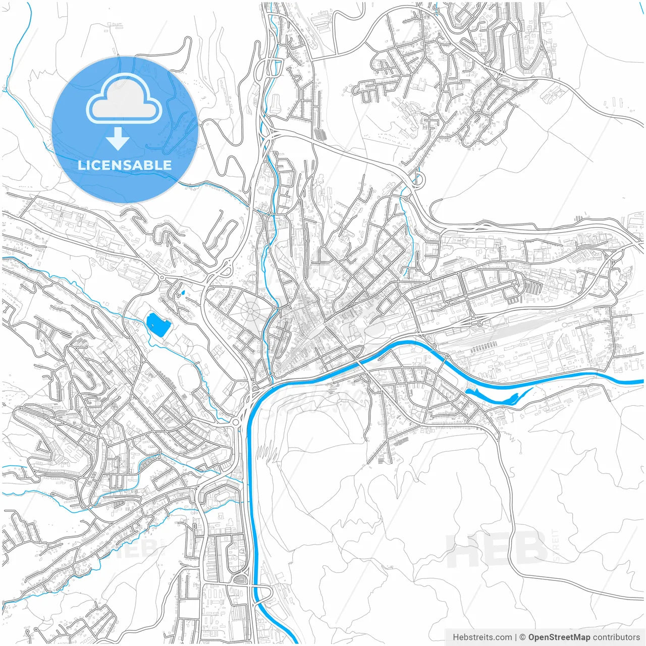 Banská Bystrica, Banská Bystrica Region, Slovakia, city map with high resolution roads.