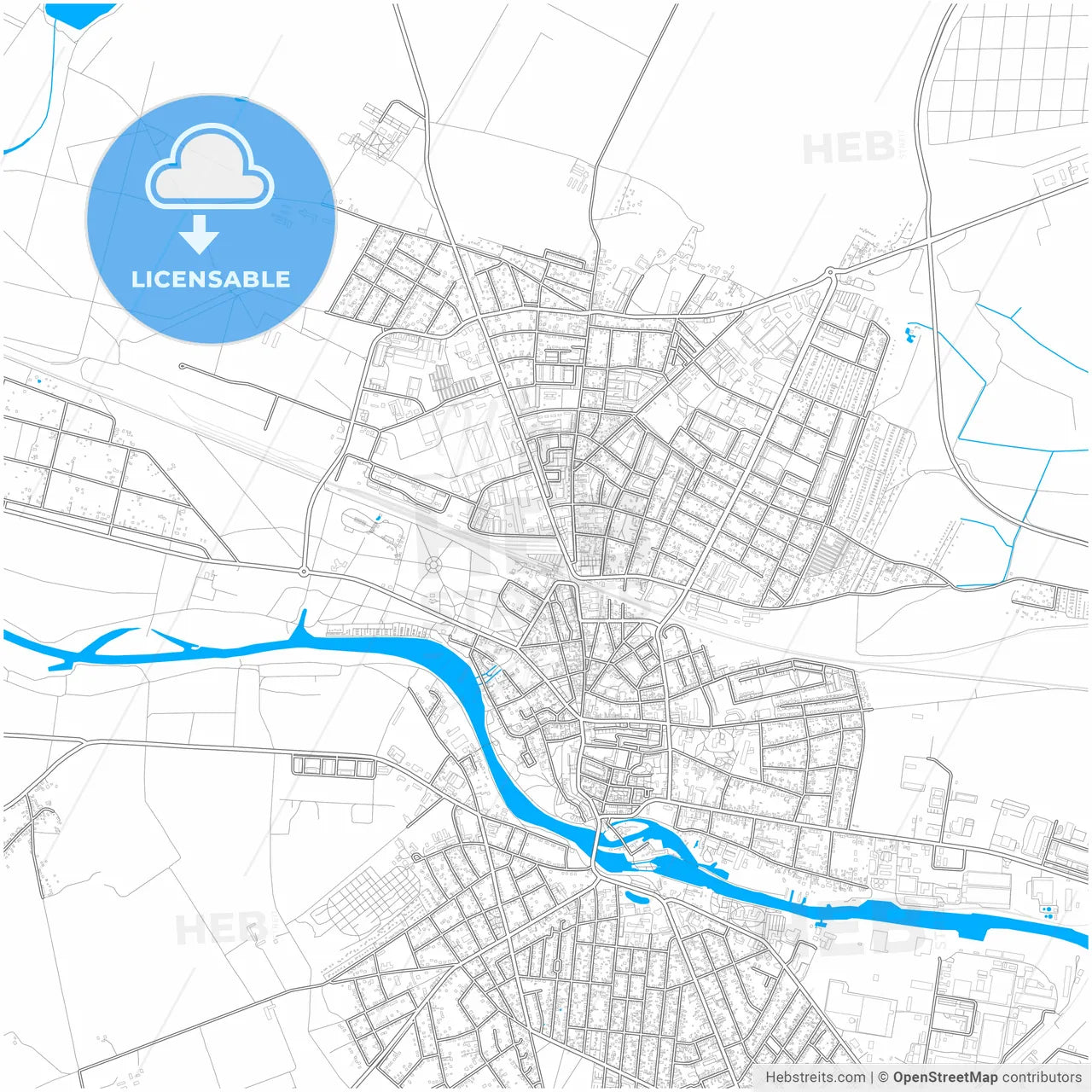 Furstenwalde/Spree, Brandenburg, Germany, city map with high resolution roads.