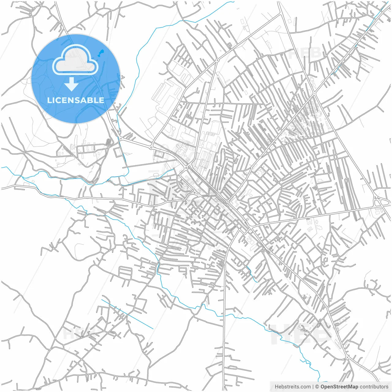 Ferizaj / Uroševac, District of Ferizaj, Kosovo, city map with high resolution roads.