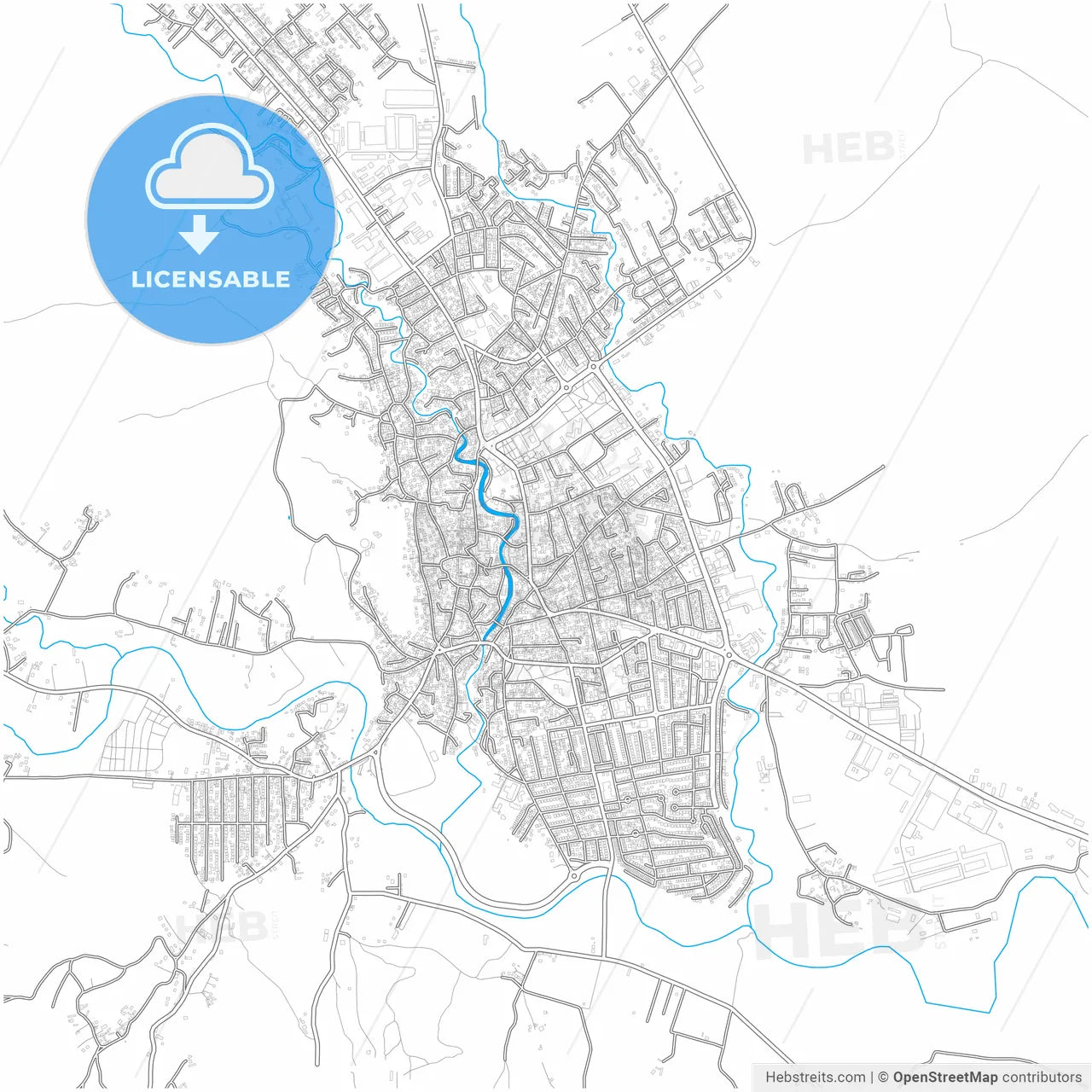 Gjakovë / Đakovica, District of Gjakova, Kosovo, city map with high resolution roads.
