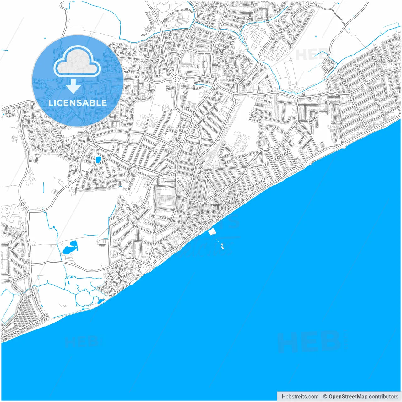 Clacton-on-Sea, East of England, England, city map with high resolution roads.