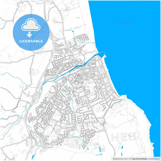 Bray, County Wicklow &amp; County Dublin, Ireland, city map with high resolution roads.