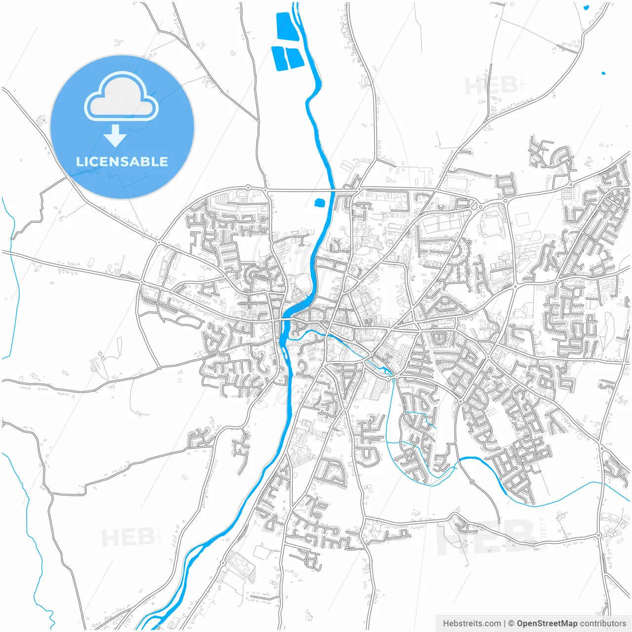 Carlow, County Carlow &amp; County Laois, Ireland, city map with high resolution roads.