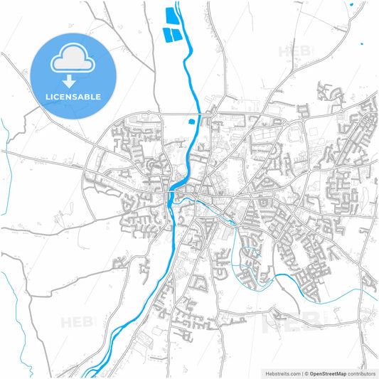 Carlow, County Carlow &amp; County Laois, Ireland, city map with high resolution roads.