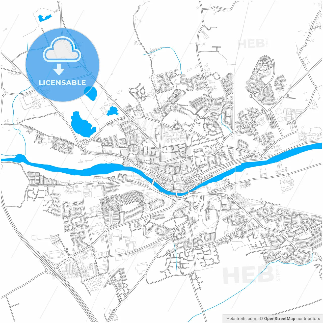 Drogheda, County Louth &amp; County Meath, Ireland, city map with high resolution roads.