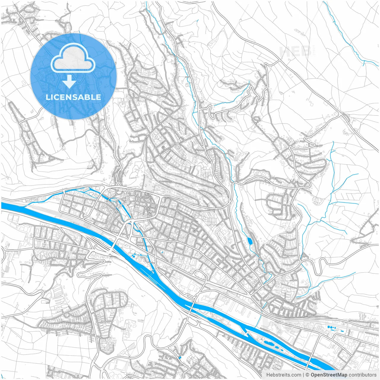 Esslingen am Neckar, Baden-Wuerttemberg, Germany, city map with high resolution roads.