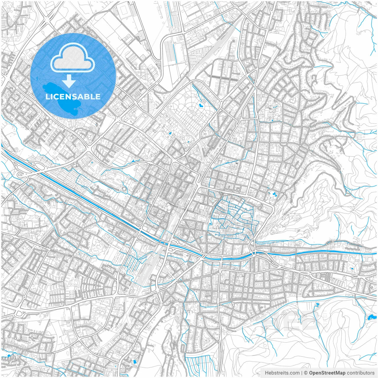 Freiburg im Breisgau, Baden-Wuerttemberg, Germany, city map with high resolution roads.