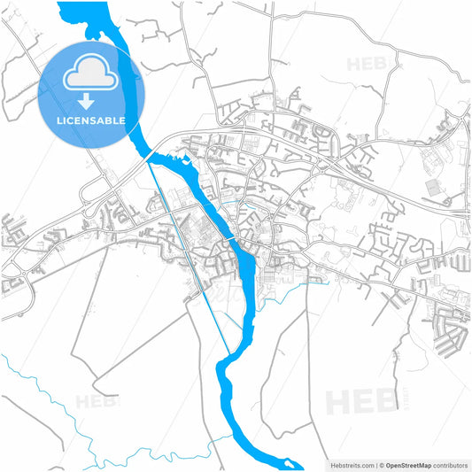 Athlone, County Westmeath &amp; County Roscommon, Ireland, city map with high resolution roads.