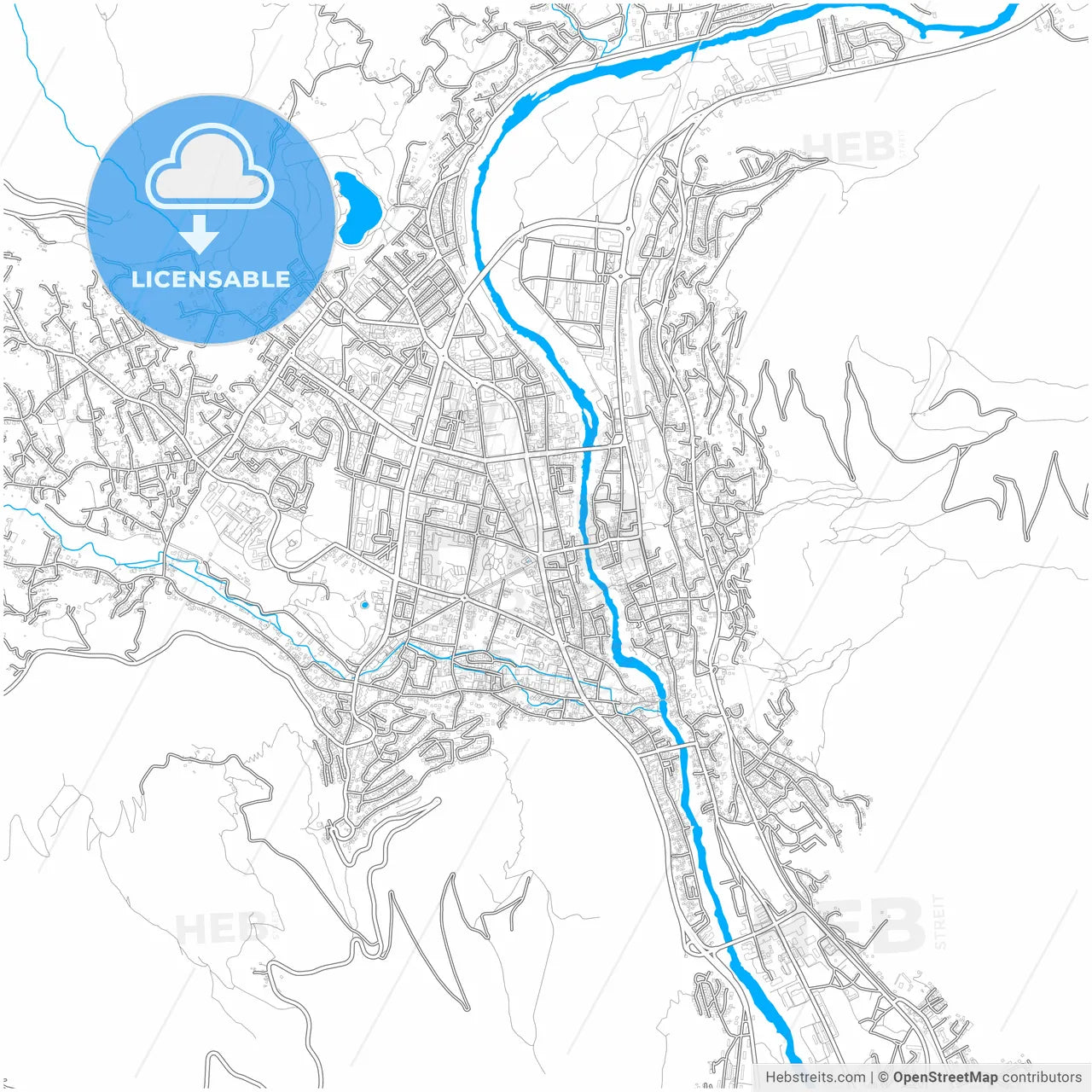 Mostar, Bosnia and Herzegovina, city map with high resolution roads.
