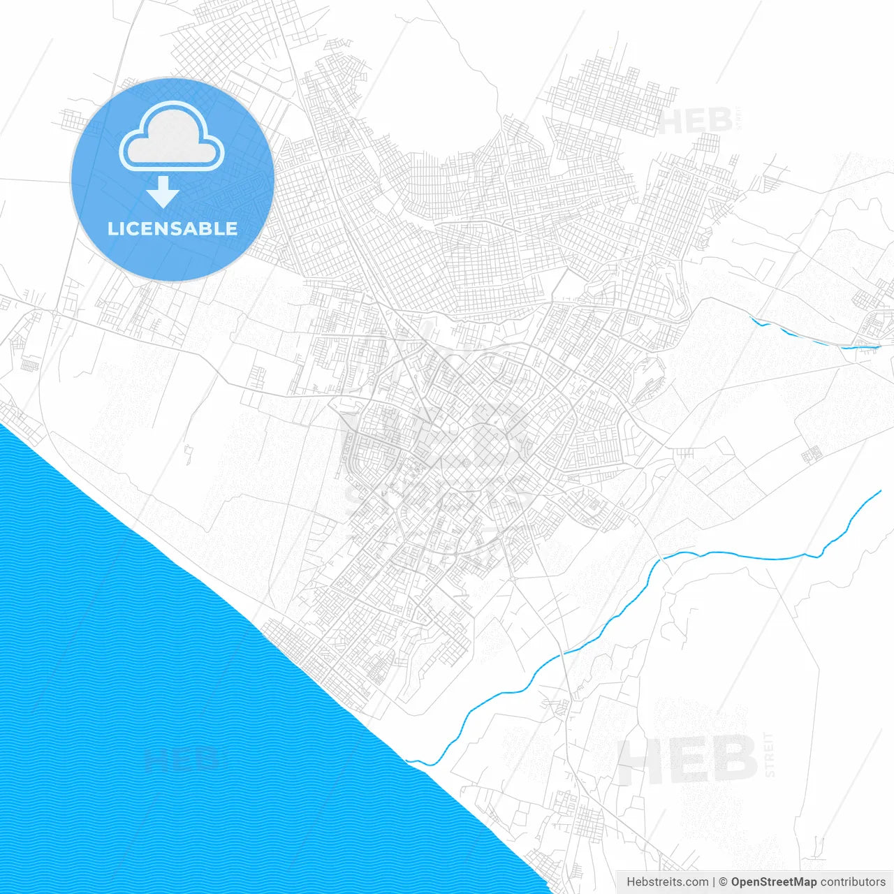 Trujillo, Peru PDF vector map with water in focus