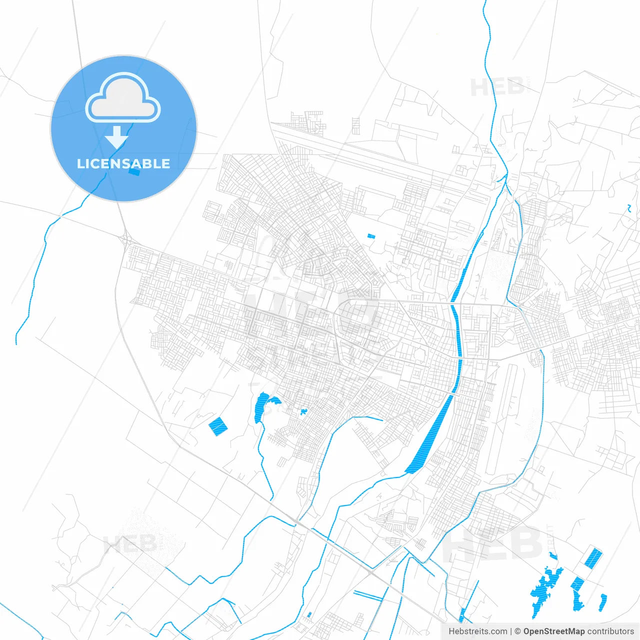 Piura, Peru PDF vector map with water in focus