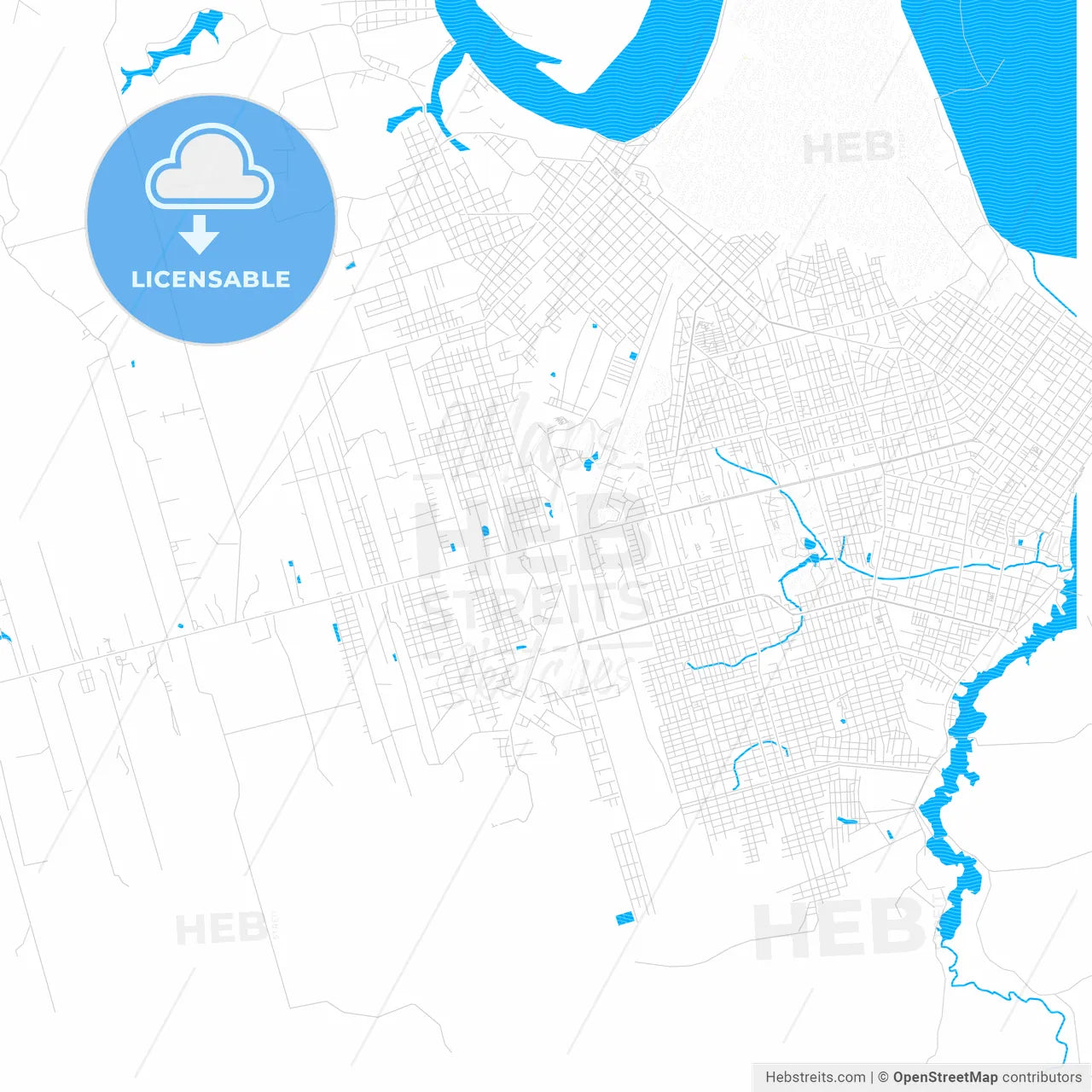 Pucallpa, Peru PDF vector map with water in focus