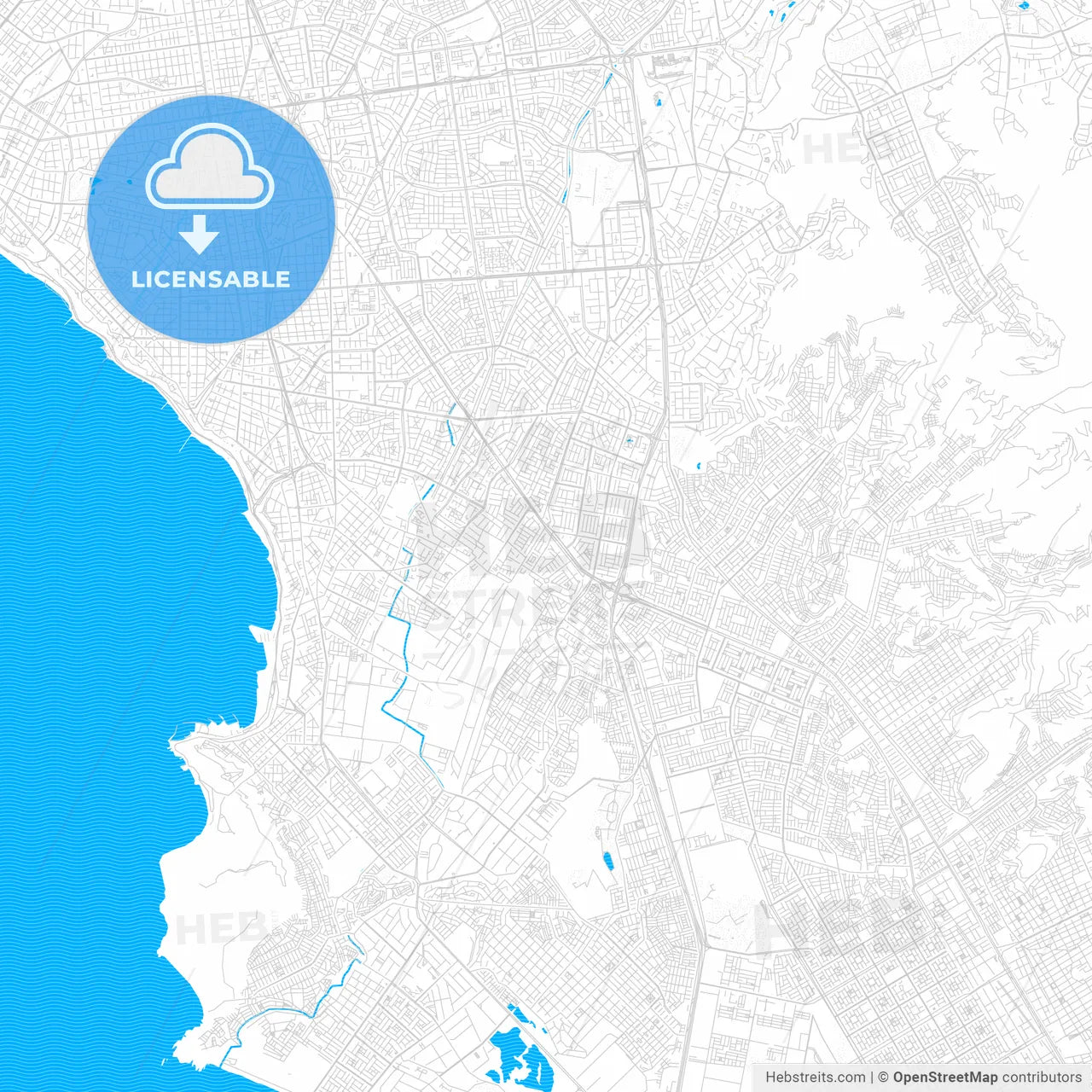 Santiago de Surco, Peru PDF vector map with water in focus
