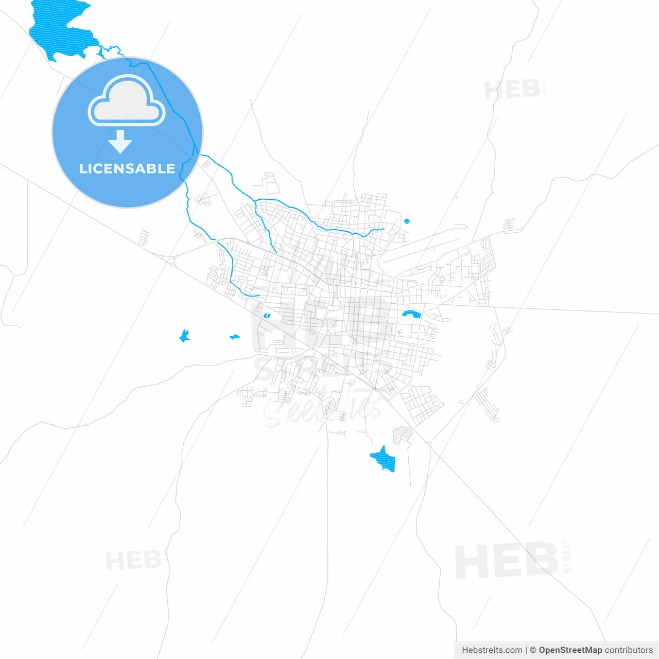 Valle de La Pascua, Venezuela PDF vector map with water in focus