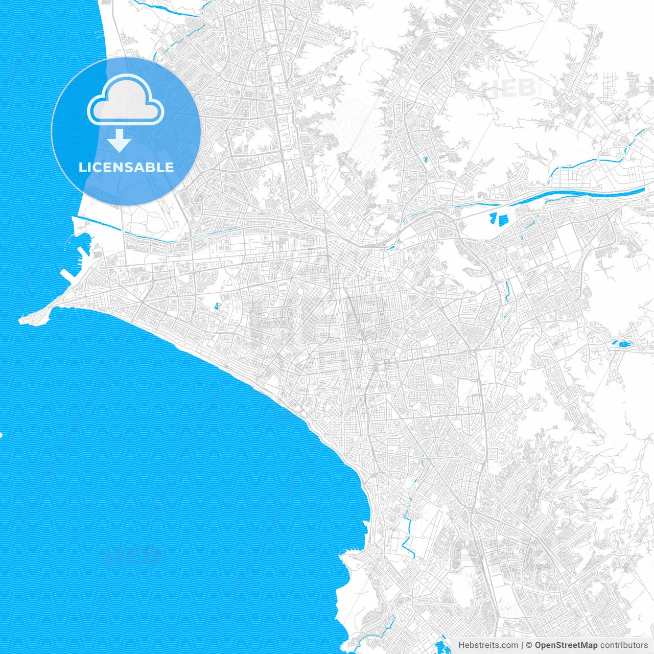 Lima, Peru PDF vector map with water in focus