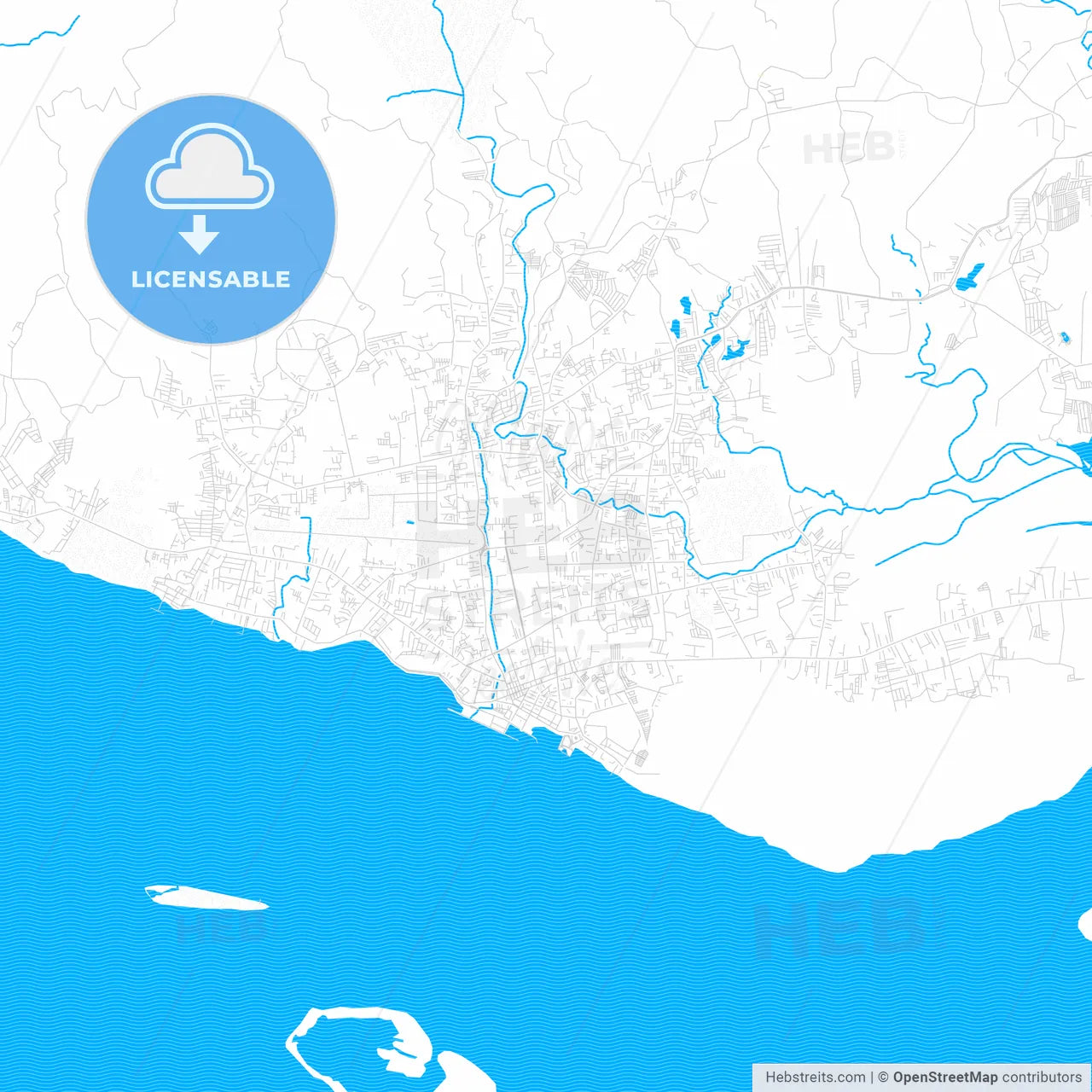 Zamboanga City, Philippines PDF vector map with water in focus
