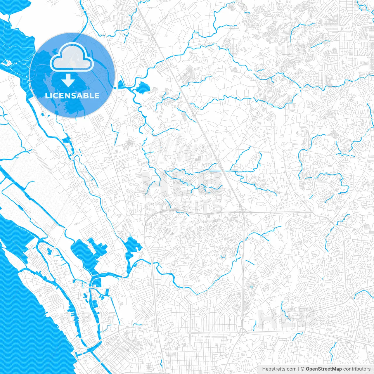 Valenzuela, Philippines PDF vector map with water in focus
