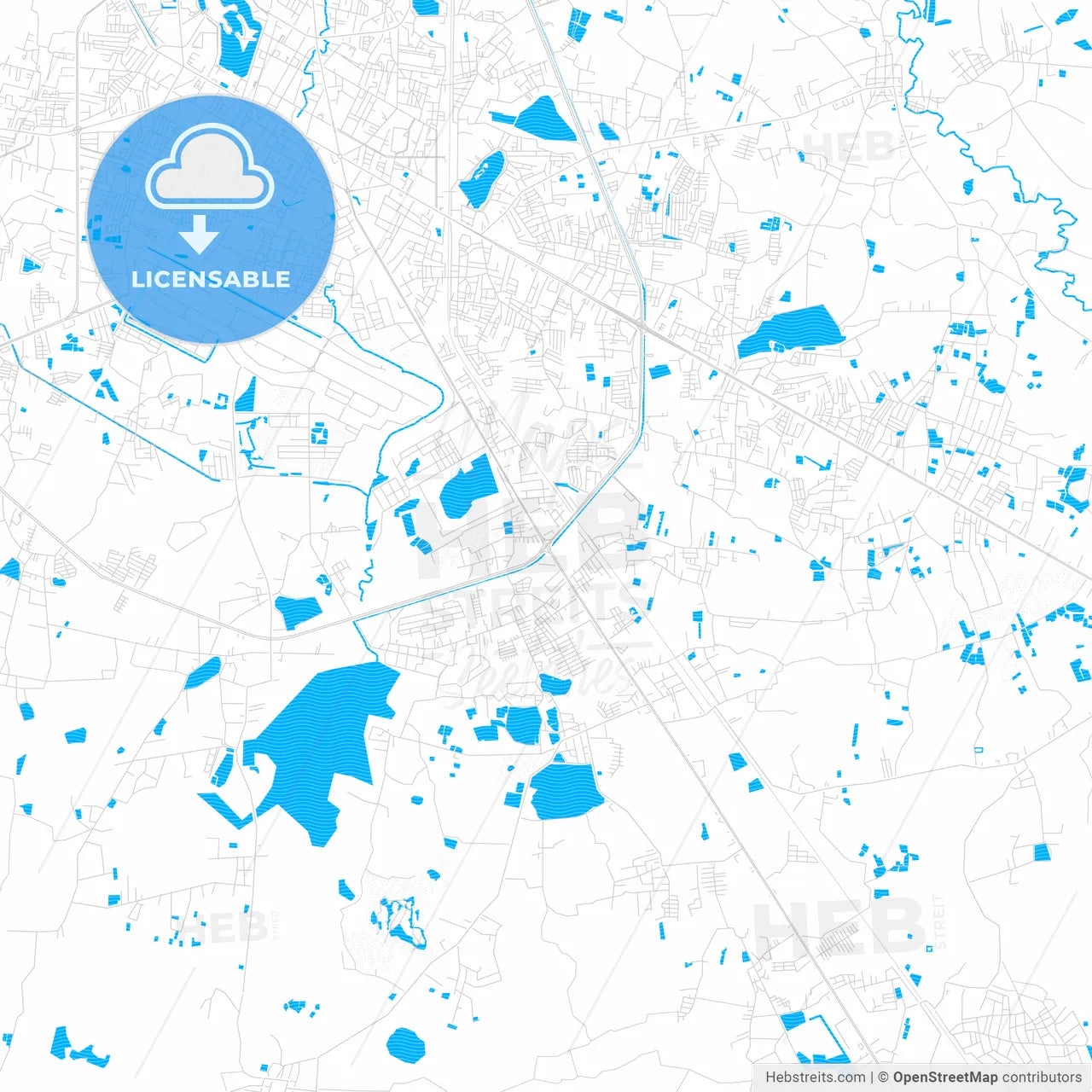 Udon Thani, Thailand PDF vector map with water in focus