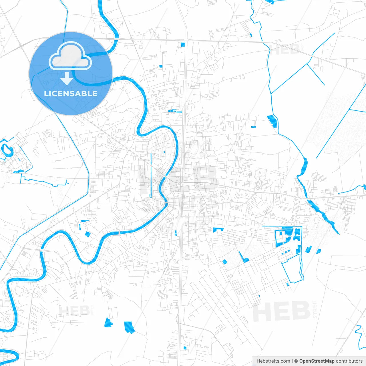Phitsanulok, Thailand PDF vector map with water in focus