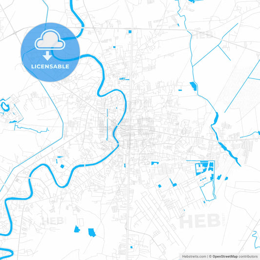 Phitsanulok, Thailand PDF vector map with water in focus