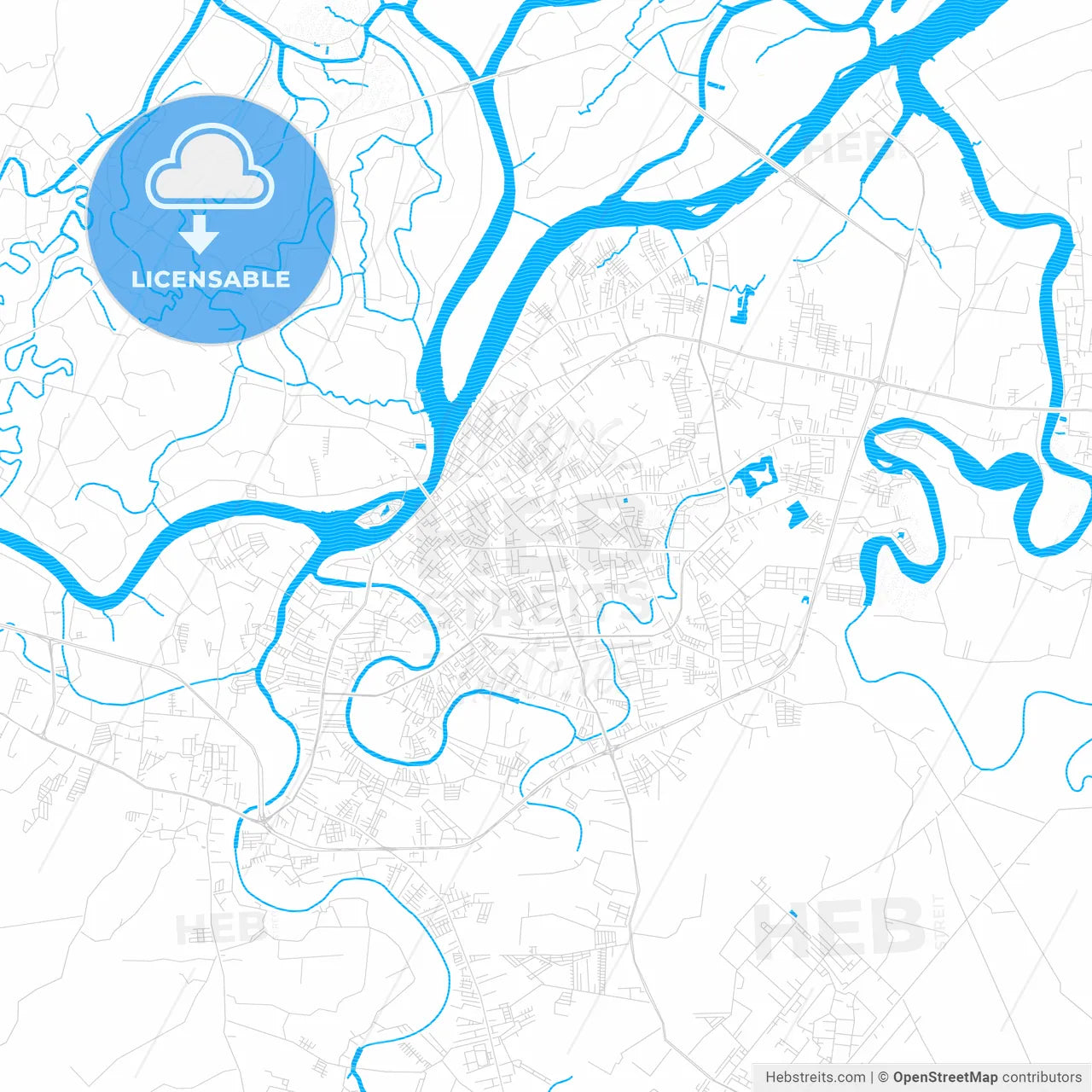 Surat Thani, Thailand PDF vector map with water in focus