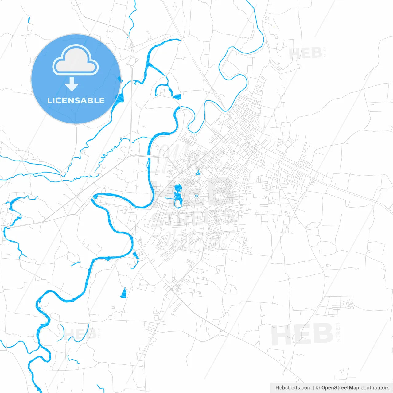 Yala, Thailand PDF vector map with water in focus