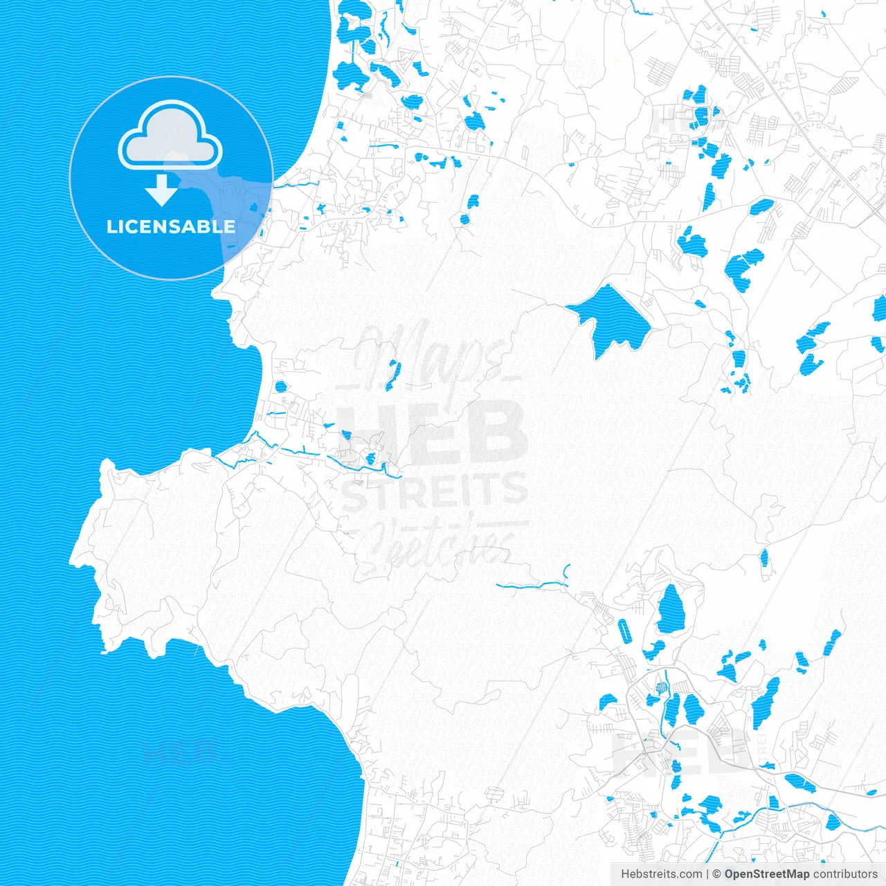Phuket, Thailand PDF vector map with water in focus