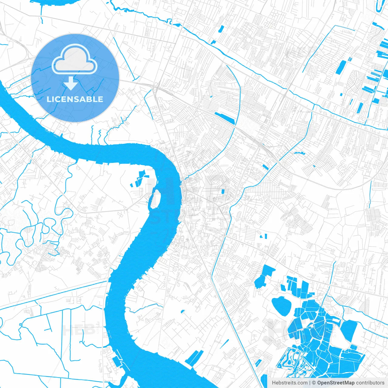 Samut Prakan, Thailand PDF vector map with water in focus