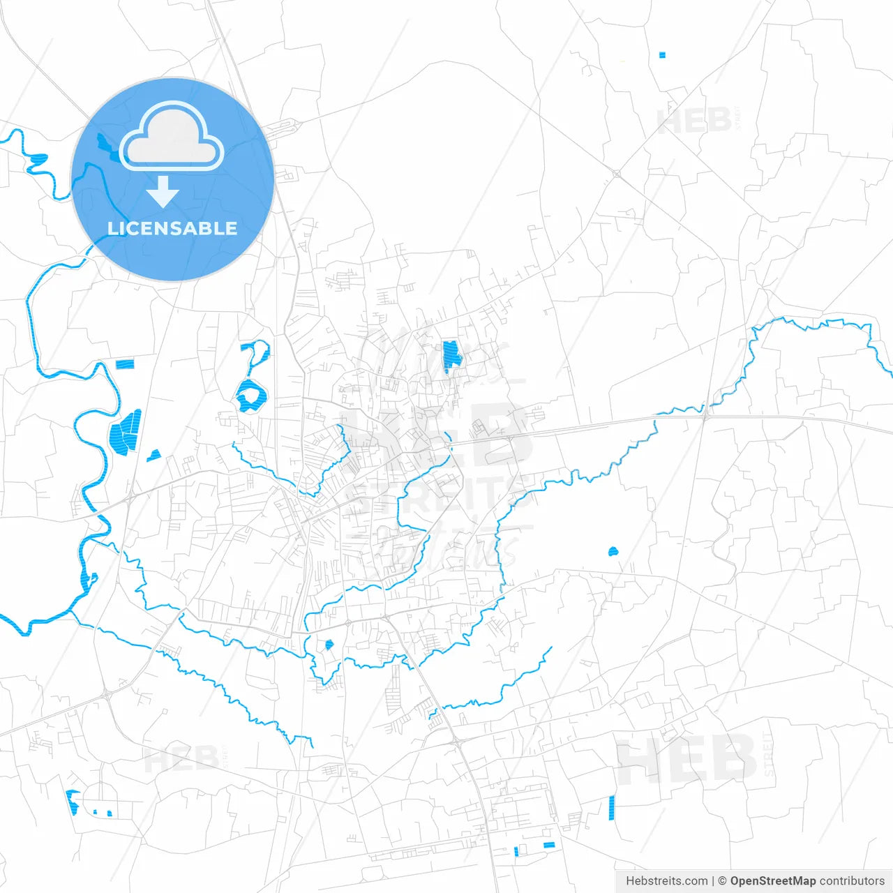 Trang, Thailand PDF vector map with water in focus