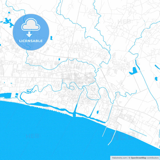 Rayong, Thailand PDF vector map with water in focus