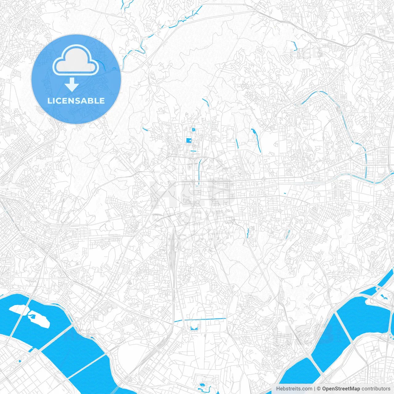 Seoul, South Korea PDF vector map with water in focus